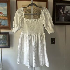 White Smocked Ruffled Mini Sundress